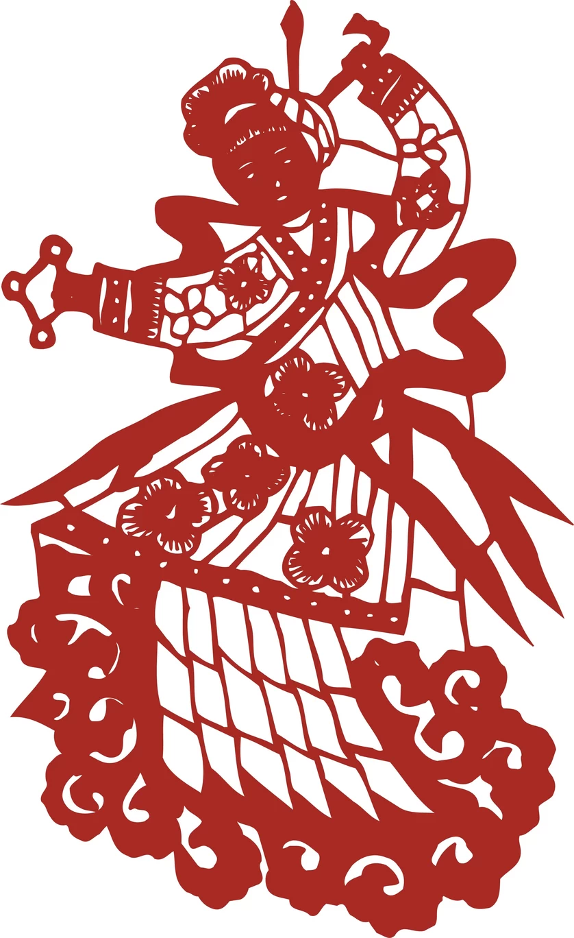 中国风中式传统喜庆民俗人物动物窗花剪纸插画边框AI矢量PNG素材【2373】